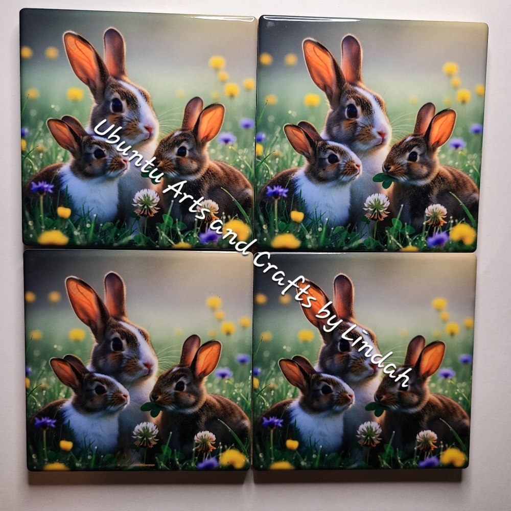 Rabbit Family Ceramic Coasters